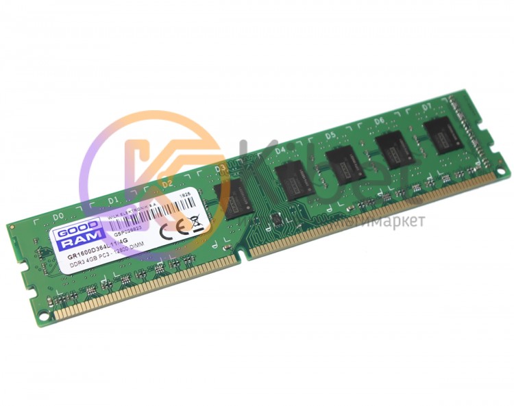 Модуль памяти 4Gb DDR3, 1600 MHz, Goodram, 11-11-11-28, 1.5V (GR1600D364L11 4G)