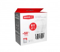 Лампа Maxus LED G45 F 6W (50Вт), 4100K (яркий свет), 220V, цоколь E27, 2-LED-542
