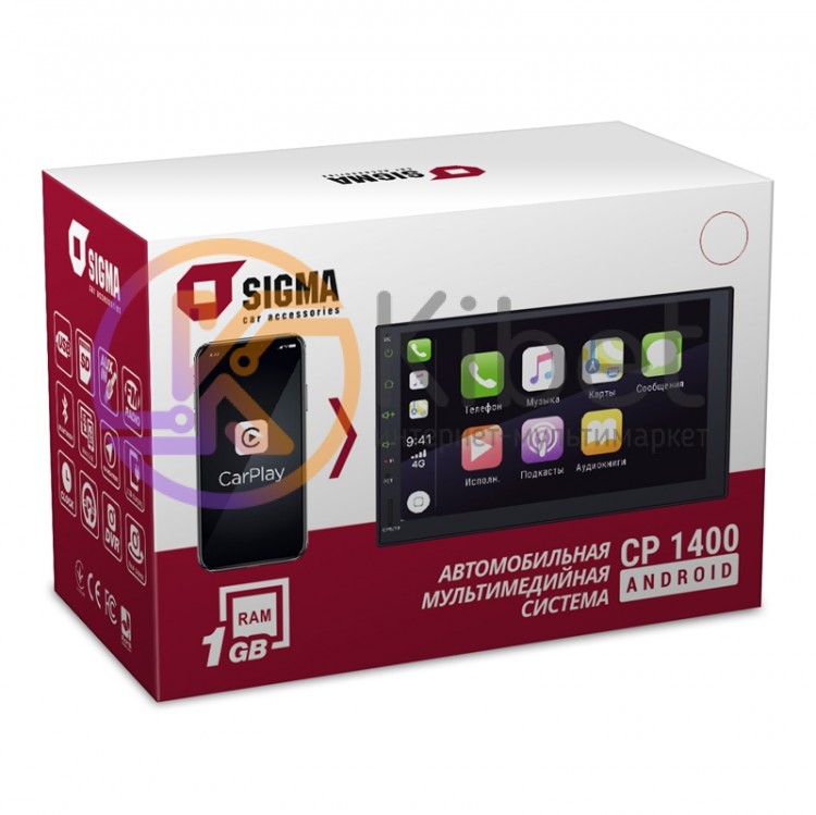 Автомагнитола Sigma CP-1400 Android, 2 Din, 7', 1024х600, Allwinner T3, Quar-cor