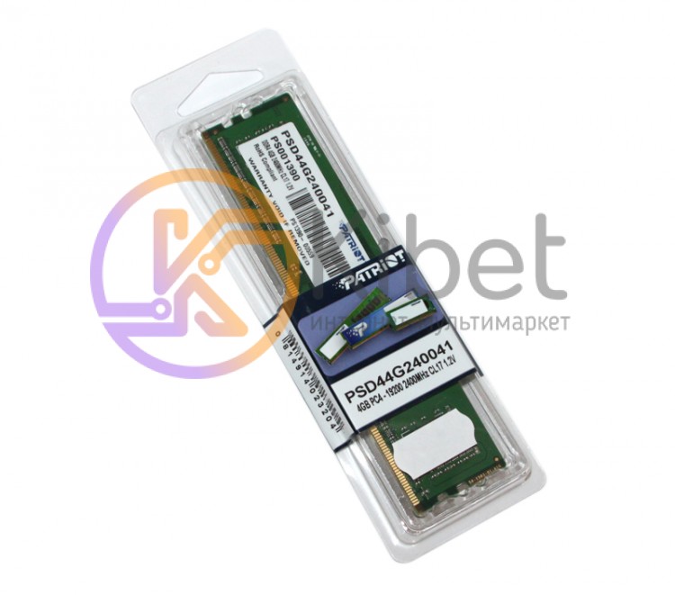 Модуль памяти 4Gb DDR4, 2400 MHz, Patriot, 16-16-16, 1.2V (PSD44G240041)
