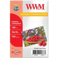 Фотобумага WWM, глянцевая, A6 (10х15), 180 г м2, 100 л, Premium Series (G180.F10