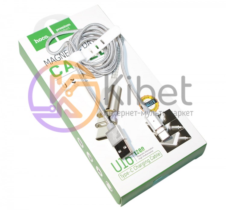 Кабель USB - USB 3.0 Type C, Hoco U16, магнитный, Silver