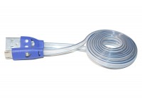 Кабель USB - microUSB, Blue, 1 м, подсветка кабеля, плоский, Bulk