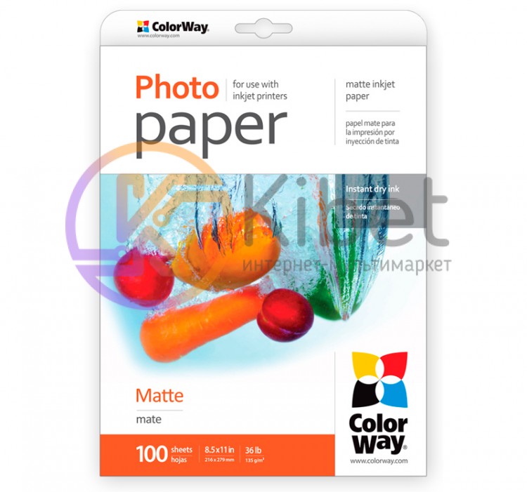 Фотобумага ColorWay, матовая, Letter (LT), 135 г м2, 100 л (PM135100LT)