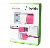 Сетевое зарядное устройство Belkin, Pink, 1xUSB, 1A, кабель USB - iPhone 4 (F8
