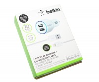 Автомобильное зарядное устройство Belkin, White, 2xUSB, 2.1A,кабель USB - iPho