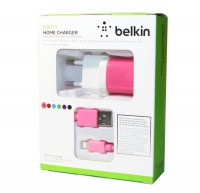 Сетевое зарядное устройство Belkin, Pink, 1xUSB, 1A, кабель USB - iPhone5 (F8J
