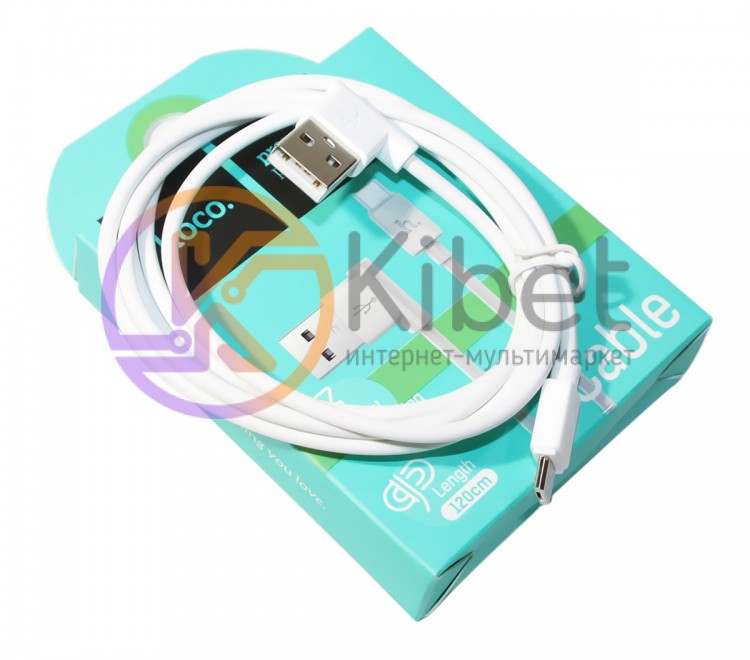 Кабель USB - microUSB, Hoco UPM 10L Shape, 1.2 м, White