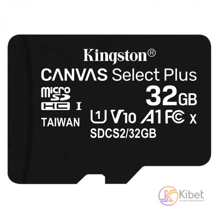 Карта памяти microSDHC, 32Gb, Class10 UHS-1 А1, Kingston Canvas Select Plus R-10