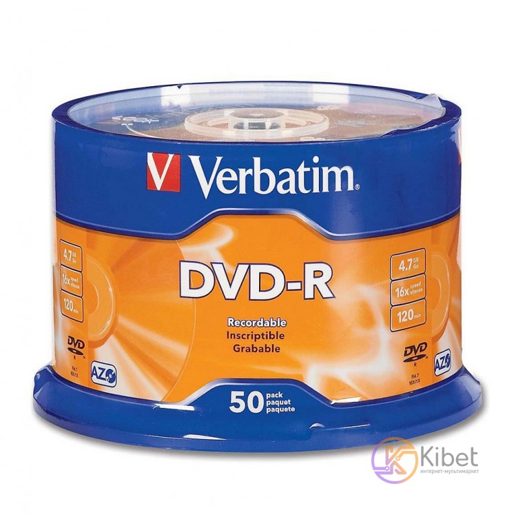 Диск DVD-R 50 Verbatim, 4.7Gb, 16x, Matt Silver, Cake Box (43548)