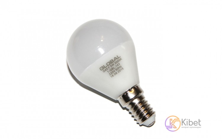 Лампа светодиодная E14, 5W, 3000K, G45, Global, 400 lm, 220V (1-GBL-143)