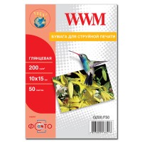 Фотобумага WWM, глянцевая, A6 (10х15), 200 г м?, 50 л (G200.F50)