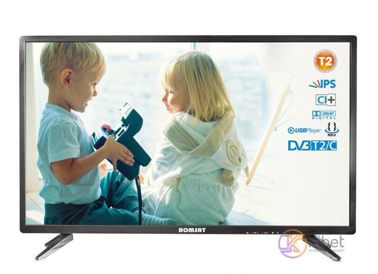 Телевизор 32' Romsat 32HK1810T2, LED 1366х768 60Hz, DVB-T2, HDMI, USB, Vesa (100