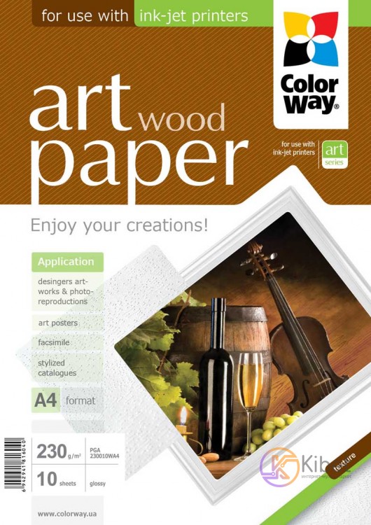 Фотобумага ColorWay 'Art', глянцевая, с тесненной фактурой имитации дерева, A4,