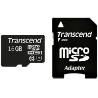 Карта памяти microSDHC, 16Gb, Class10 UHS-I, Transcend, SD адаптер (TS16GUSDU1)