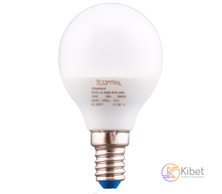 Лампа светодиодная E14, 5W, 3000K, G45, Ilumia, 500 lm, 220V (L-5-G45-E14-WW)