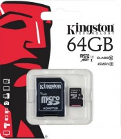Карта памяти microSDXC, 64Gb, Class10, Kingston, SD адаптер (SDC10G2 64GB)