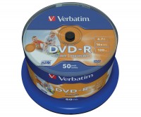 Диск DVD-R 50 Verbatim, 4.7Gb, 16x, Printable, Cake Box (43649)
