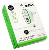 Сетевое зарядное устройство Belkin, White, 2xUSB, 2.1A, кабель USB - iPhone5 (