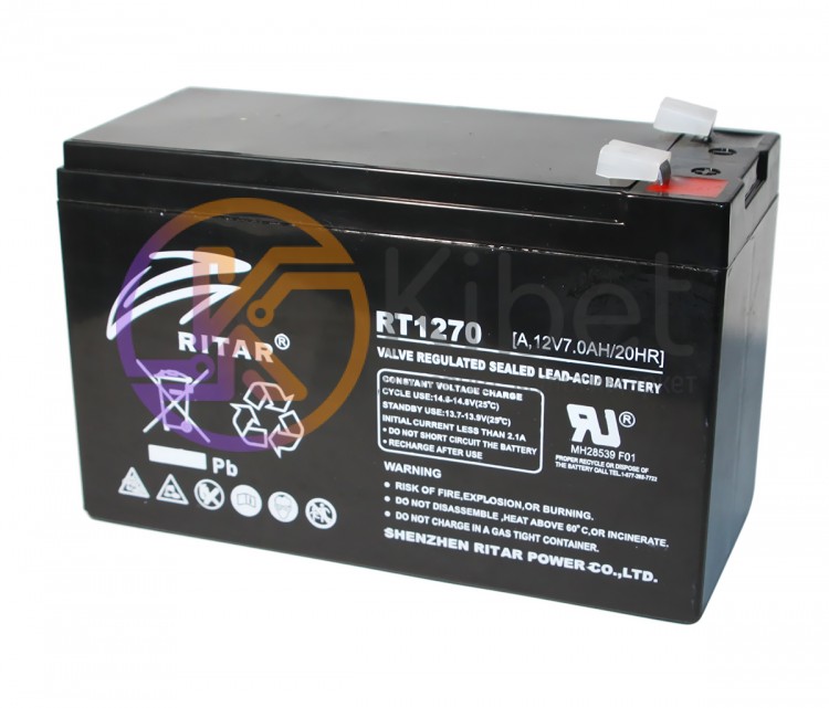Батарея для ИБП 12В 7Ач AGM Ritar RT1270A Black 12V 7.0Ah 151х65х100 мм
