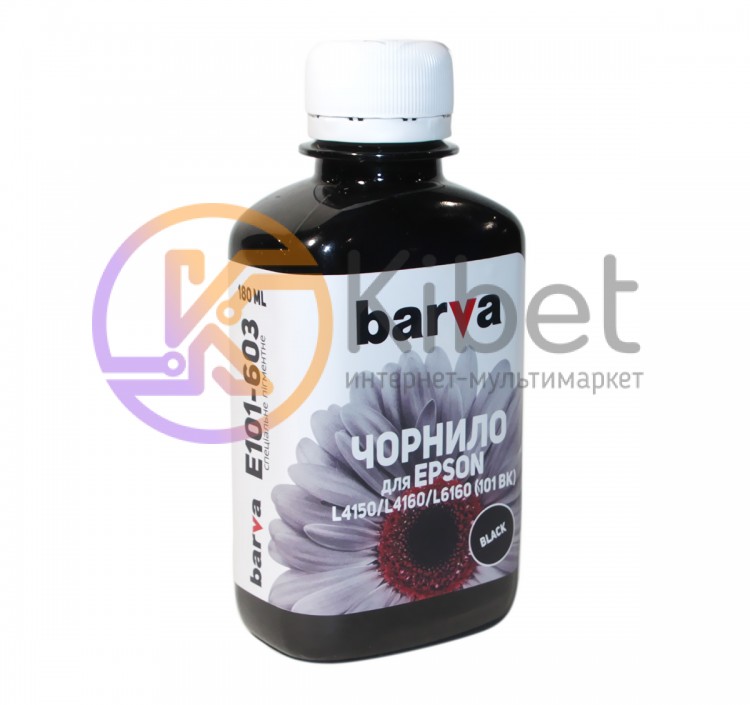 Чернила Barva Epson L4150, L4160, L6160, L6170, L6190, Black Pigment, 180 г (E10