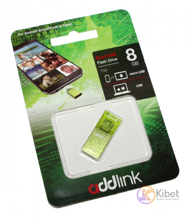 USB Флеш накопитель 8Gb AddLink T50 OTG Light Green AD08GBT50G2