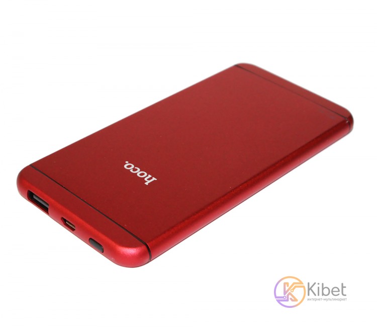 Универсальная мобильная батарея 6000 mAh, Hoco I6 UPB03, Red, 2xUSB, 1A 2A, кабе