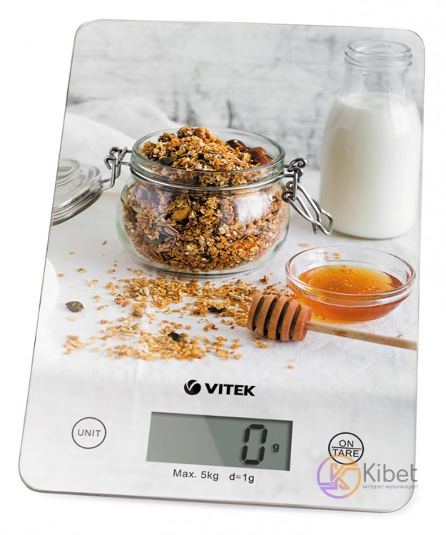 Весы кухонные Vitek VT-8033, стекло, максимальный вес 5кг, цена деления 1г