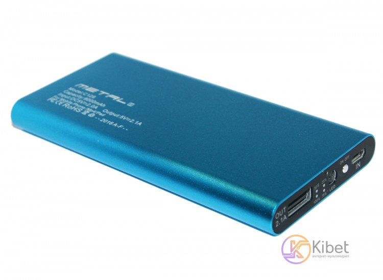 Универсальная мобильная батарея 8000 mAh, PZX, Blue, 1xUSB, 2.1A, кабель USB -