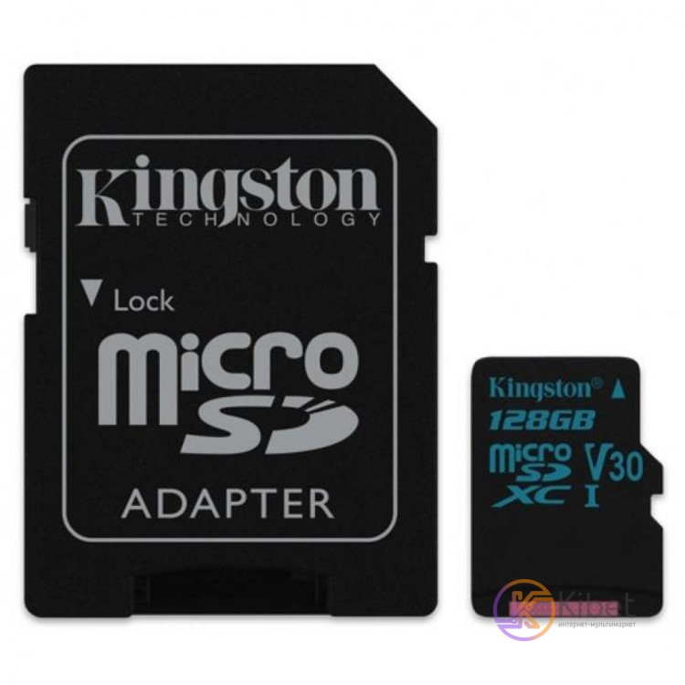 Карта памяти microSDXC, 128Gb, Kingston Canvas Select Plus, Class10 UHS-1 А1, SD