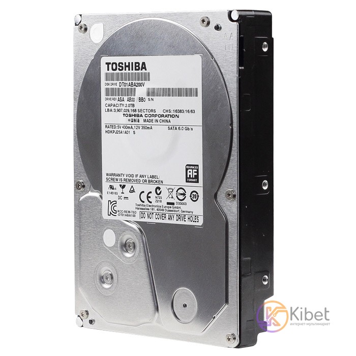Жесткий диск 3.5' 2Tb Toshiba, SATA3, 64Mb, 5700 rpm (DT01ABA200V)