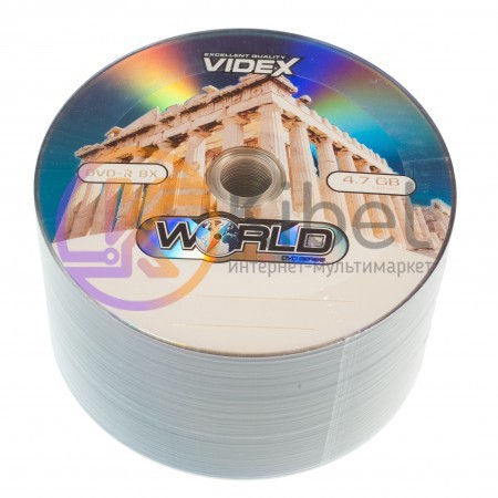 Диск DVD-R 50 Videx 'World Акрополь', 4.7Gb, 16x, Bulk Box