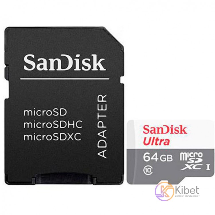 Карта памяти microSDXC, 64Gb, Class10 UHS-I, SanDisk Ultra Light, SD адаптер (SD