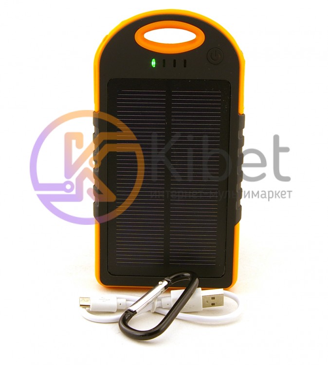 Универсальная мобильная батарея 12000 mAh, Power Bank, Black Orange, солнечная п