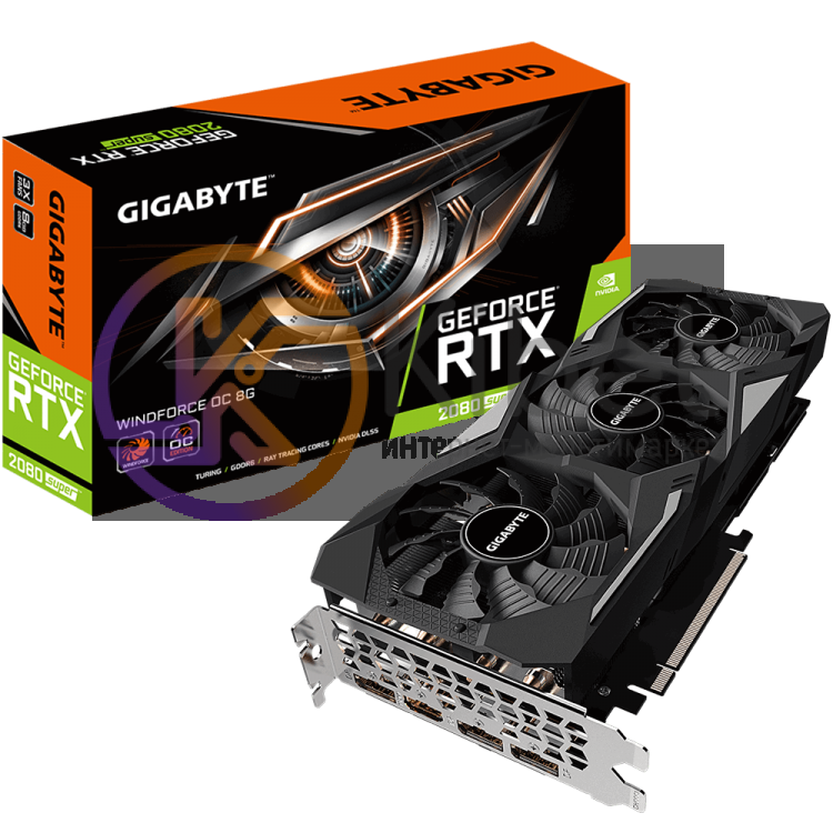 Видеокарта GeForce RTX 2080 SUPER, Gigabyte, WINDFORCE OC, 8Gb DDR6, 256-bit, HD