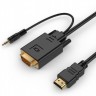 Адаптер HDMI (M) - VGA (M), Cablexpert, Black, 3 м, аудиокабель для передачи сте