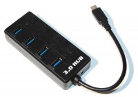 Концентратор USB 3.1, 4 ports, Black, LED подсвтека, выключатель для каждого пор