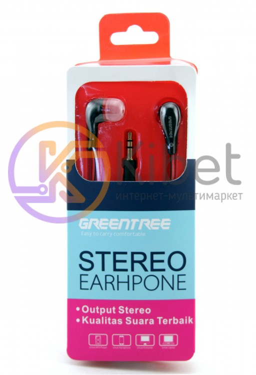 Наушники Greentree GT-ER09 Black Red, Mini jack (3.5 мм), вакуумные, кабель 1.2