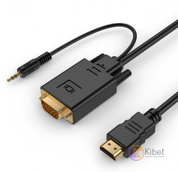Адаптер HDMI (M) - VGA (M), Cablexpert, Black, 1.8 м, аудиокабель для передачи с