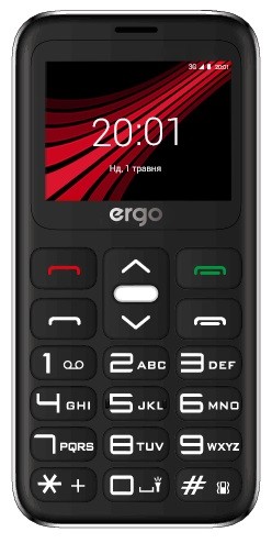 Мобильный телефон Ergo F186 Solace Black, 2 Sim, 1.77' (160x128 ), microSD (max