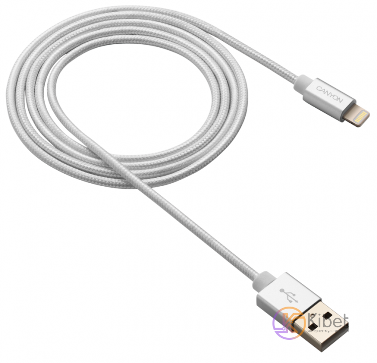 Кабель USB - Lightning, Canyon, White, 1 м, 2.4A, Apple MFi стандарт (CNS-MFIC