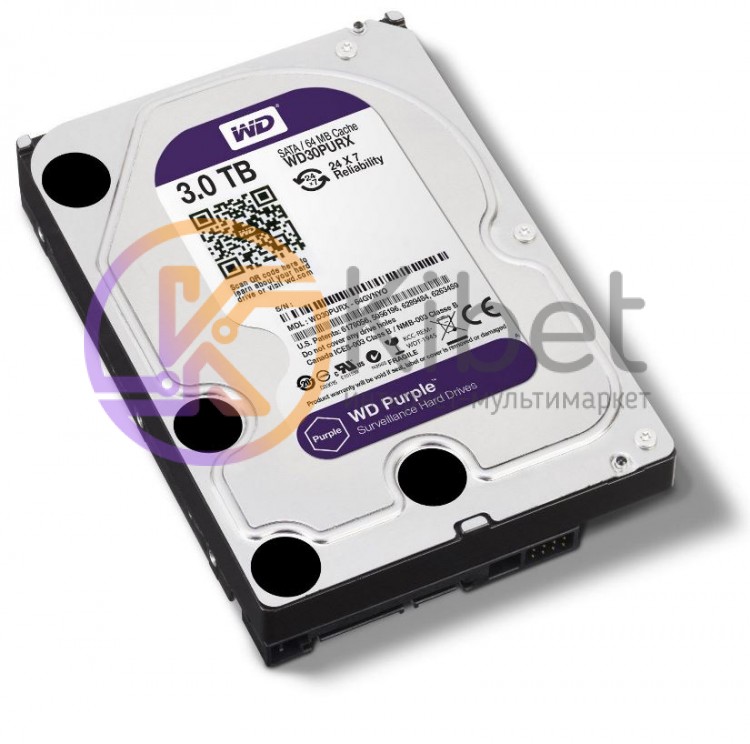 Жесткий диск 3.5' 3Tb Western Digital Purple, SATA3, 64Mb, IntelliPower (WD30PUR