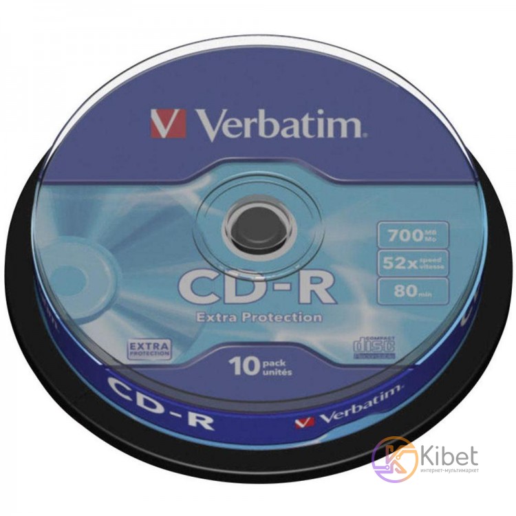Диск CD-R 10 Verbatim, 700Mb, 52x, Extra Protection, Cake Box (43437)