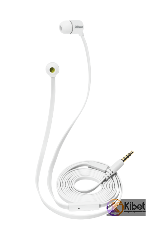 Наушники Trust Duga In-Ear, White, 3.5 мм, микрофон, вставные, плоский и удобный