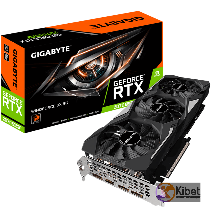 Видеокарта GeForce RTX 2070 SUPER, Gigabyte, WINDFORCE 3X, 8Gb DDR6, 256-bit, HD