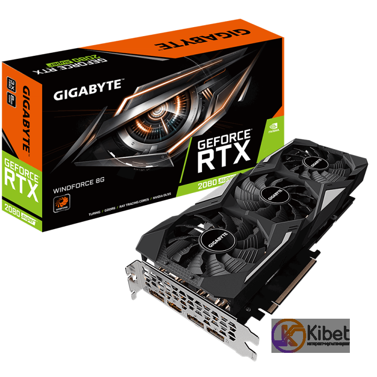 Видеокарта GeForce RTX 2080 SUPER, Gigabyte, WINDFORCE, 8Gb DDR6, 256-bit, HDMI