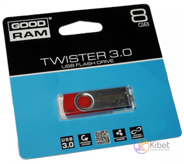 USB 3.0 Флеш накопитель 8Gb Goodram Twister, Red (UTS3-0080R0R11)