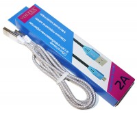Кабель USB - microUSB, White, 1 м, Voltex Fliker, светоотражающий, 2A