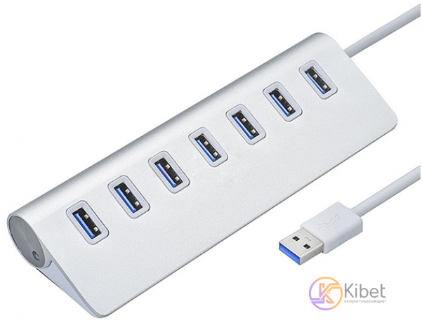 Концентратор USB 3.0, 7 ports, White, алюминиевый , 20 см, заряд до 900mAh, подд