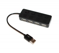 Концентратор USB 2.0, 4 ports, Black, 480 Mbps, с кнопкой-выключателем для каждо